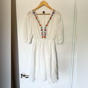 Bohemian Floral Embroidered White Dress